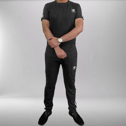 Adi Terry Jersey 3-Stripe Tracksuit - Charcoal