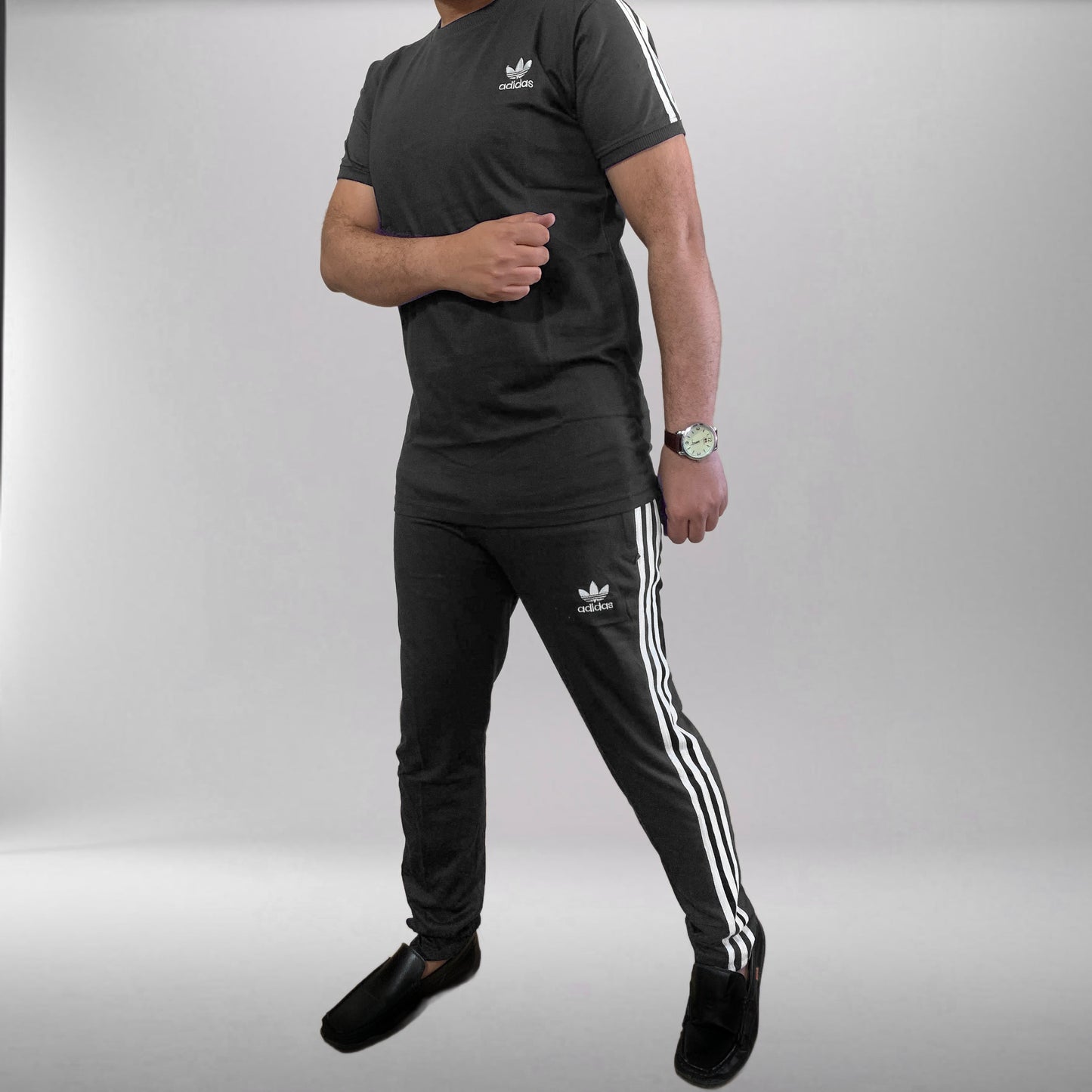 Adi Terry Jersey 3-Stripe Tracksuit - Charcoal