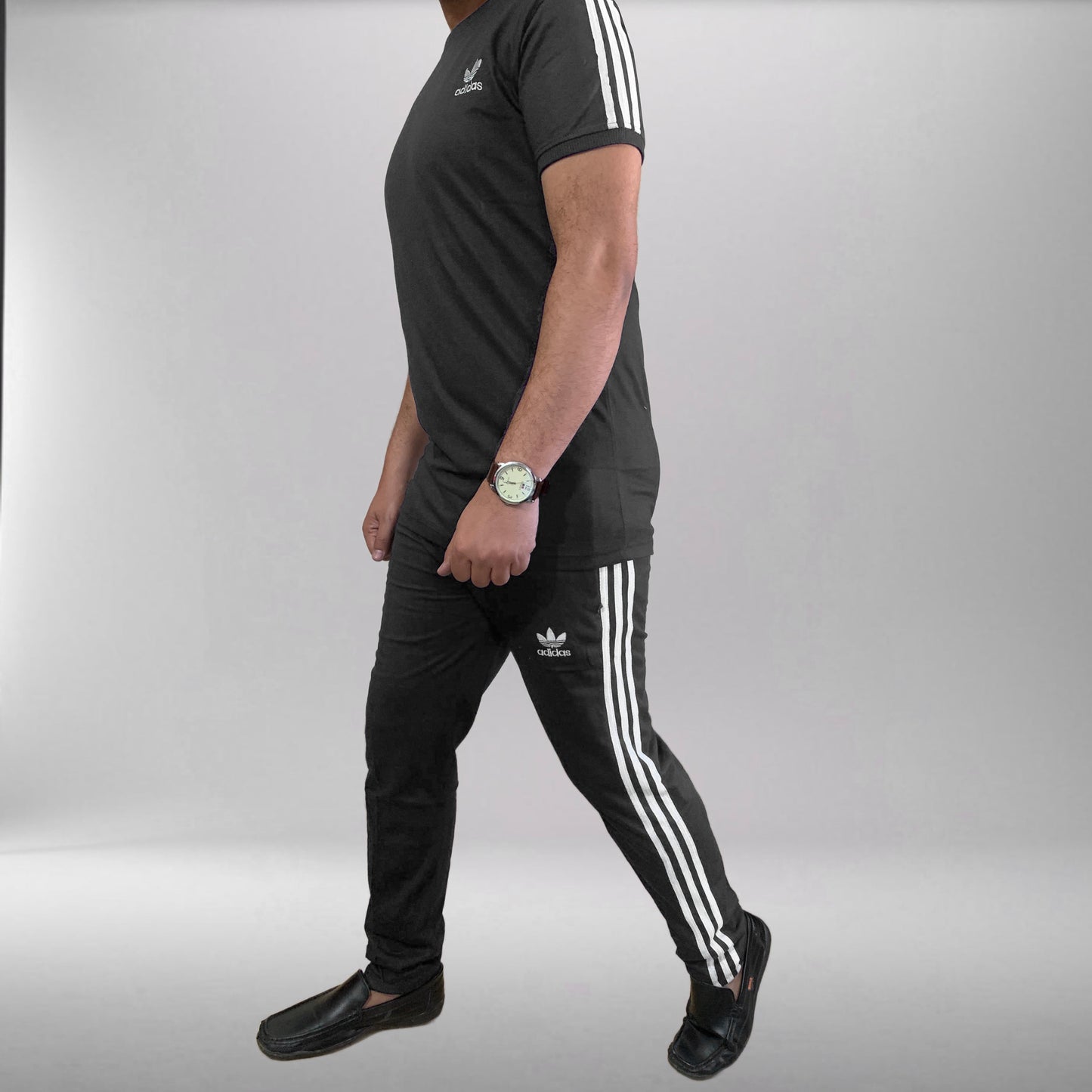 Adi Terry Jersey 3-Stripe Tracksuit - Charcoal