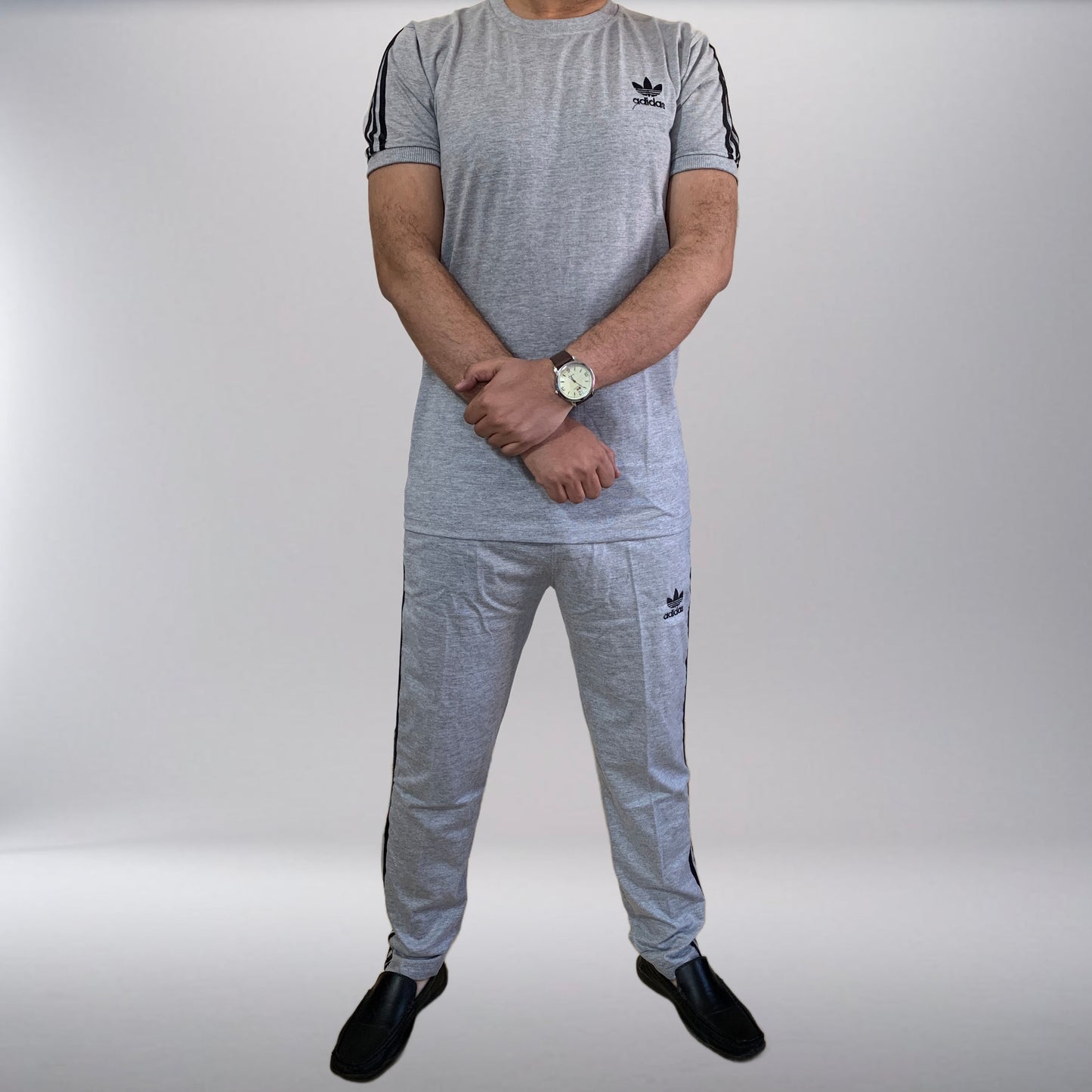 Adi 3-Stripe Terry Jersy Tracksuit - Grey