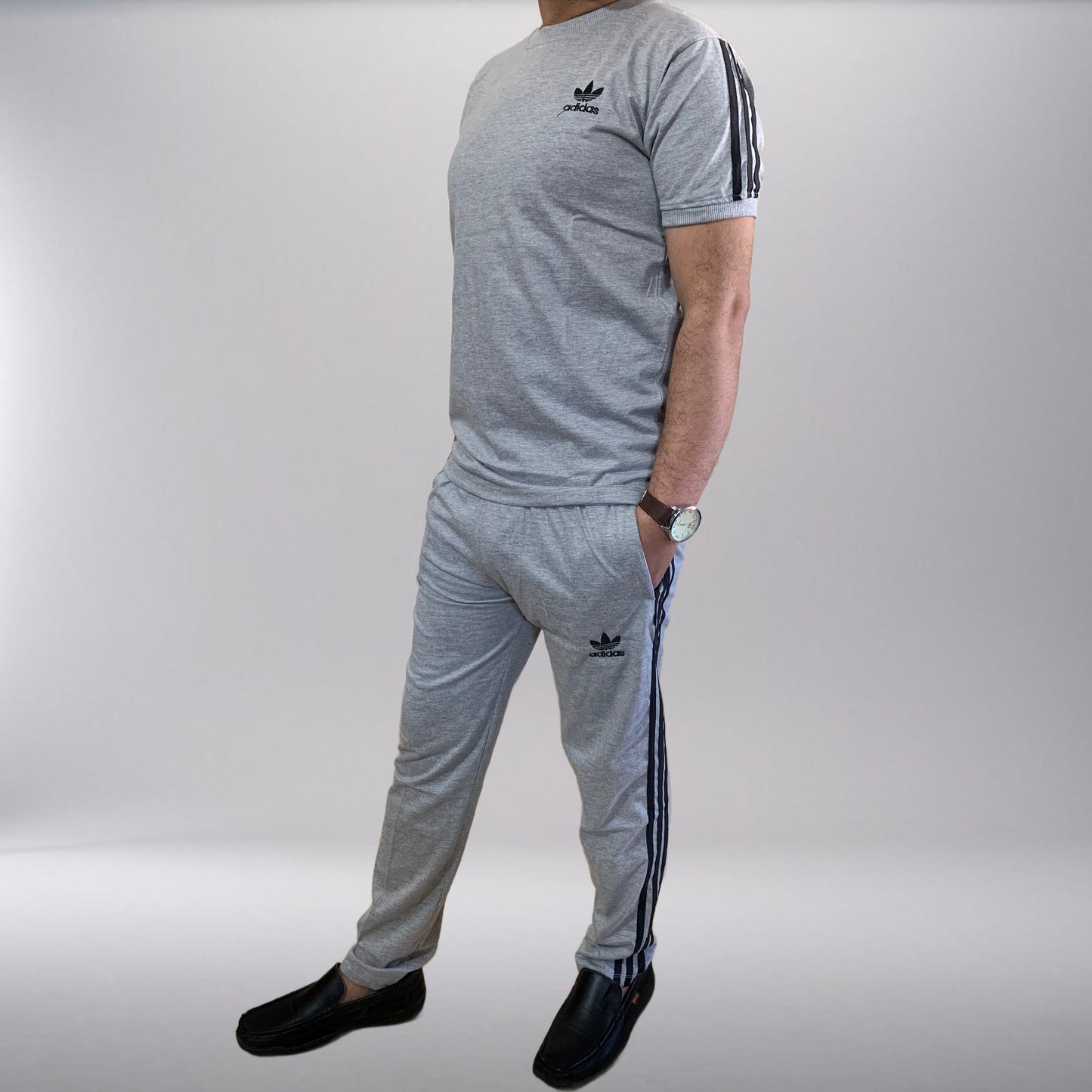 Adi 3-Stripe Terry Jersy Tracksuit - Grey