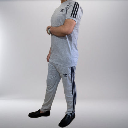 Adi 3-Stripe Terry Jersy Tracksuit - Grey